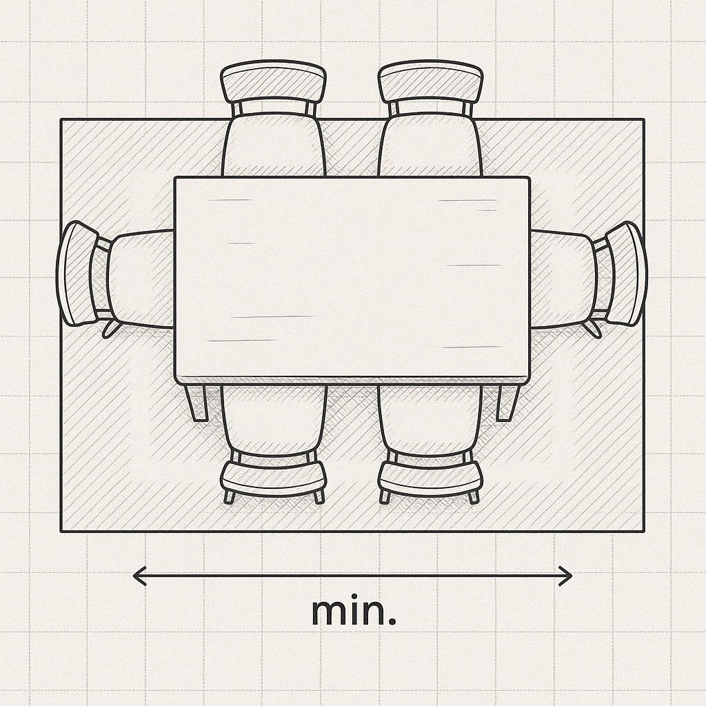 Esszimmer Teppichgröße im Vergleich zu Tisch und Stühlen