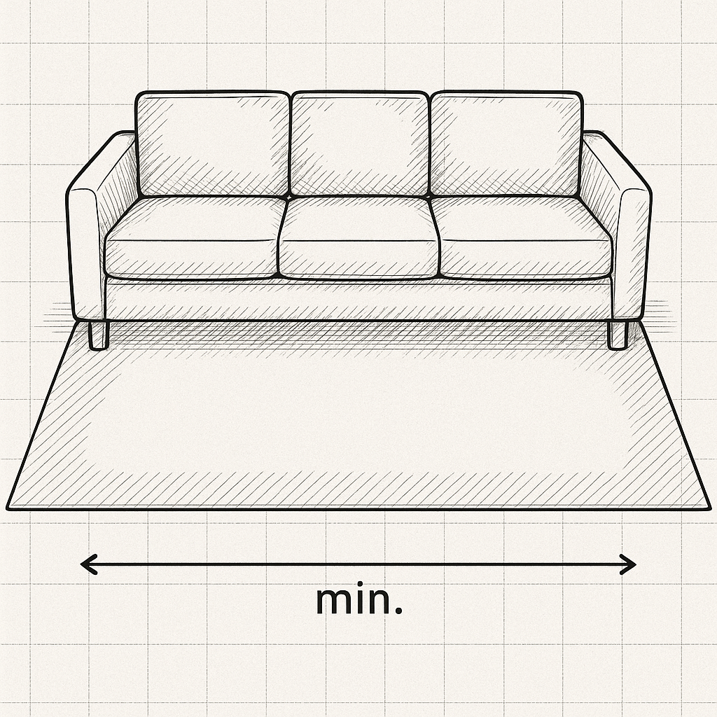 Wohnzimmer Teppichgröße im Vergleich zu einem Sofa
